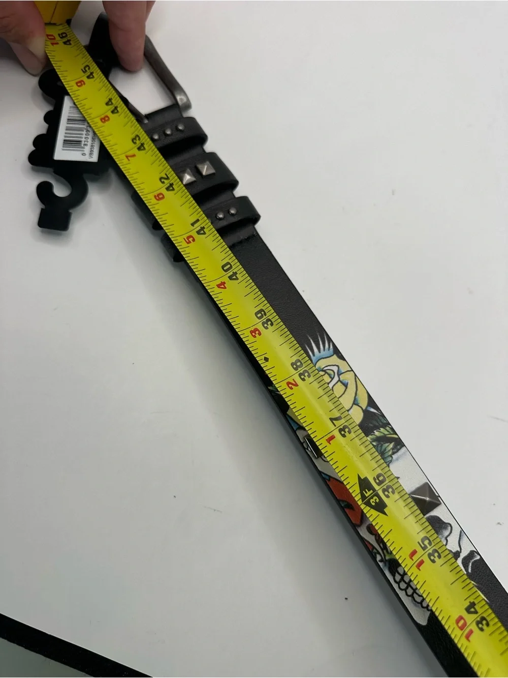 Ed Hardy Men's Graphic Print Studded Skull Belt Adjustable Buckle Black Size 38